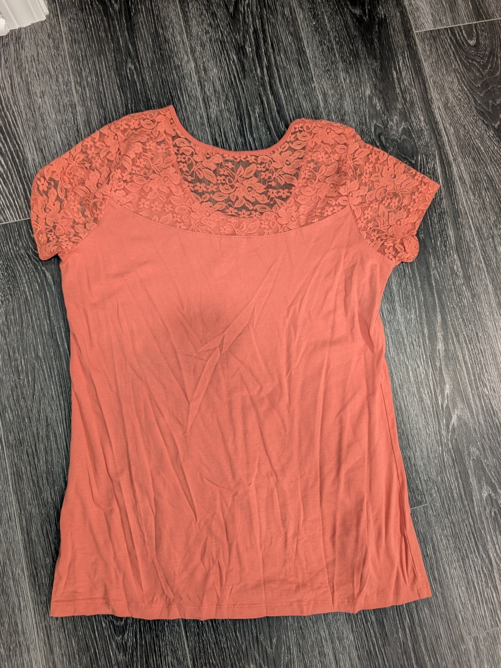 Ambiance Coral Lace Yoke Button Down Style Top
